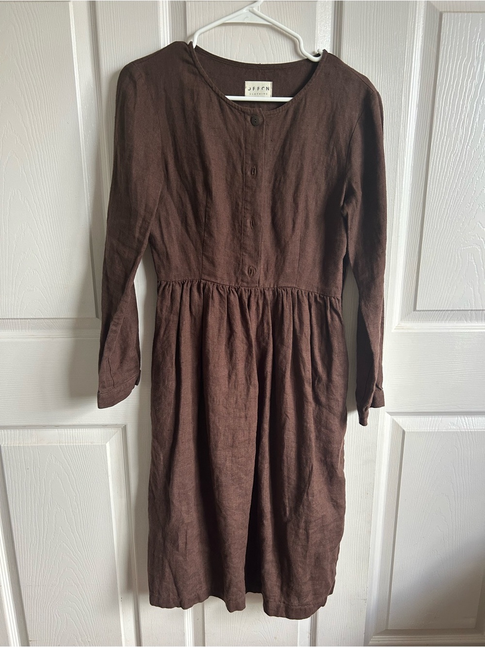 Offon Brown Long-Sleeve Midi Dress with Gathered Waist